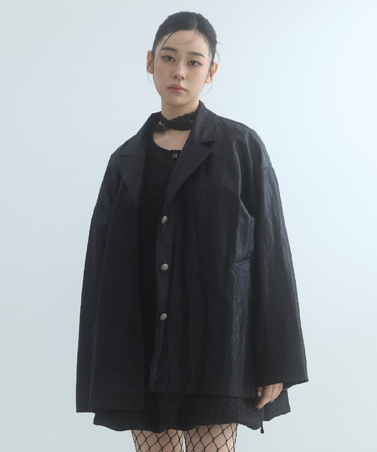 무아르모아(MOIREMOA) Lustre Fold-Back Jacket-Black