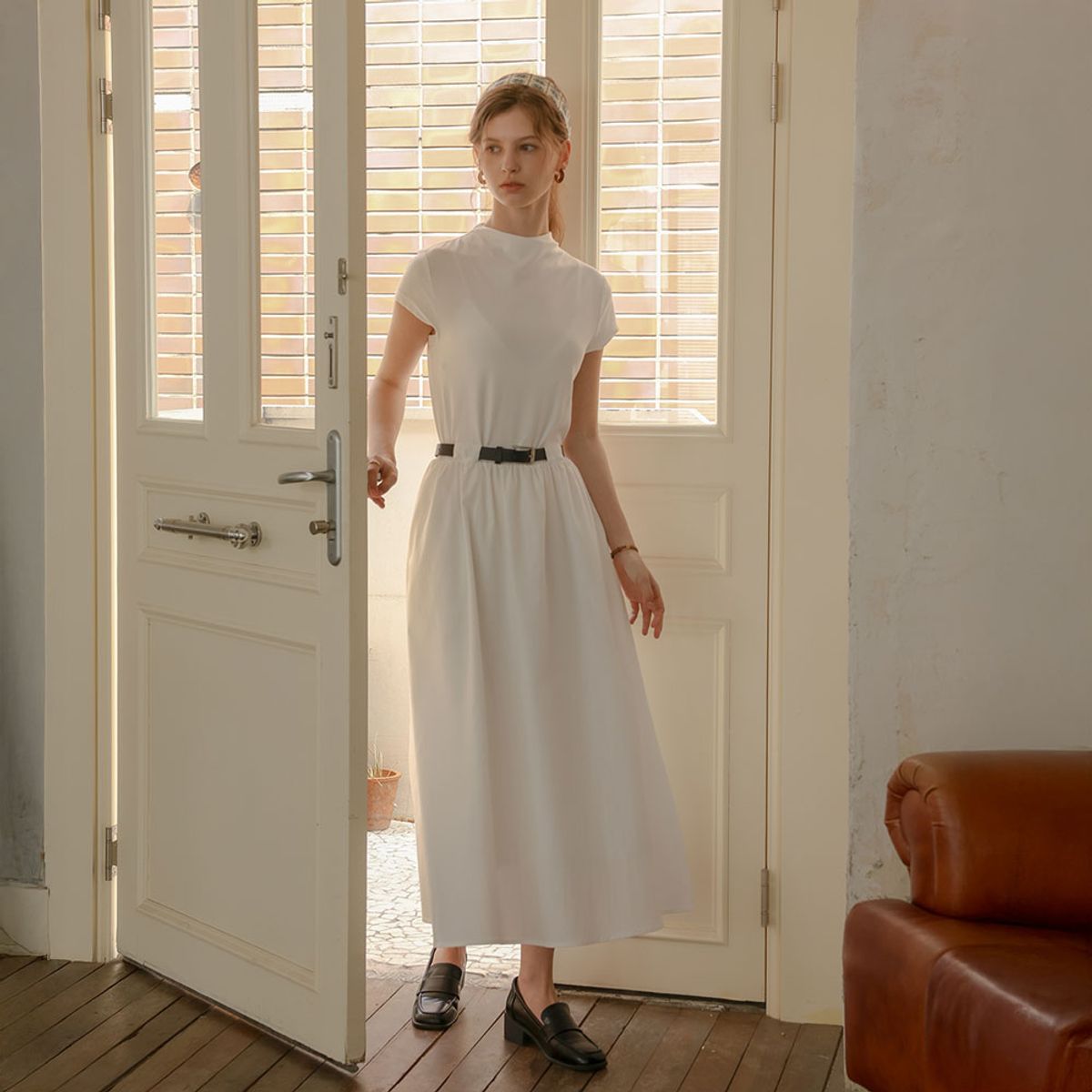 프라우드 마리(PROUD MARY) PM_High neck belted dress_WHITE