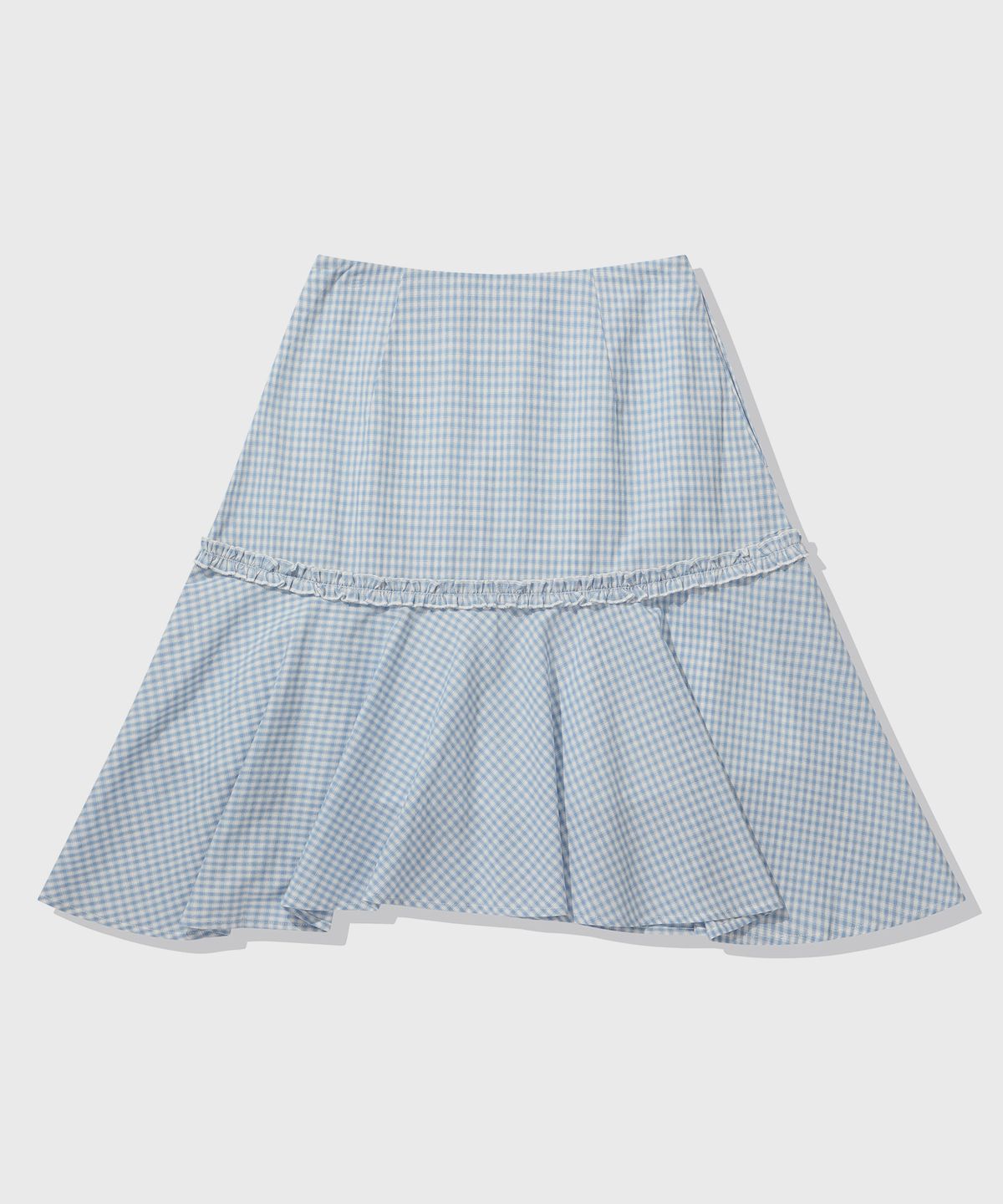 키뮤어(KIIMUIR) (우먼) 언발란스 프릴 미디 스커트_스카이 블루