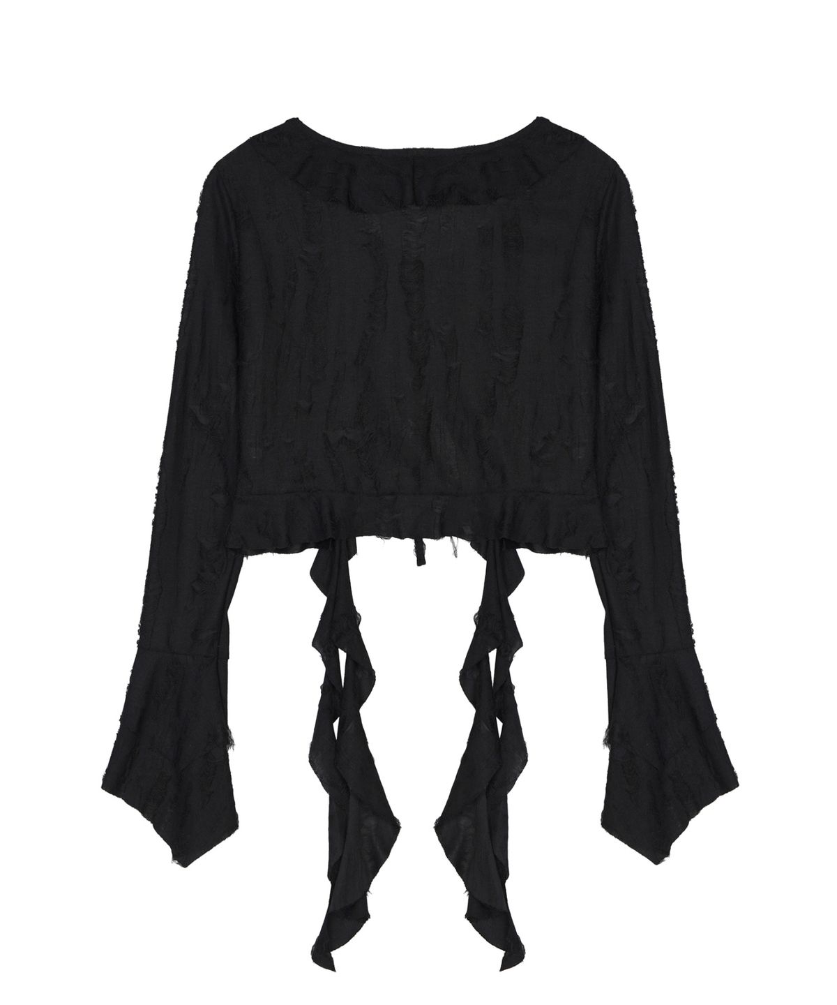 닉앤니콜(NICK&NICOLE) DISTRESSED RUFFLE TIE CARDIGAN_BLACK