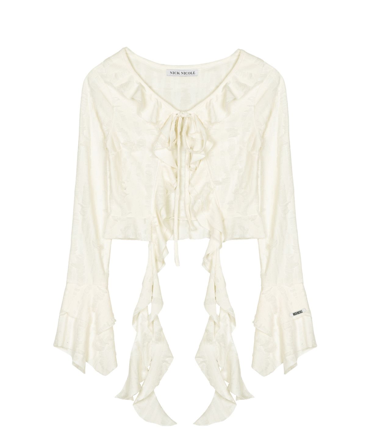 닉앤니콜(NICK&NICOLE) DISTRESSED RUFFLE TIE CARDIGAN_CREAM