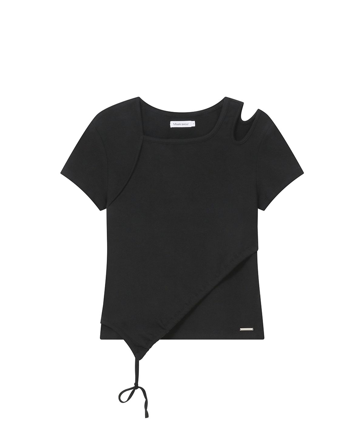 미세키서울(MISEKI SEOUL) Cutout shirring layered shortsleeve BLACK
