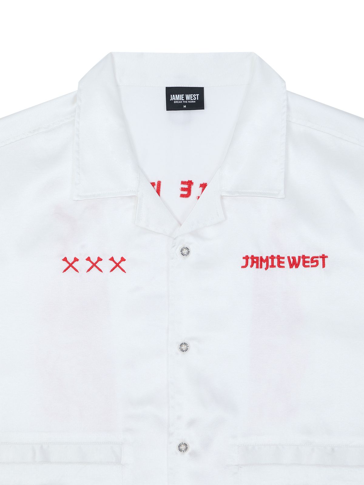 제이미웨스트(JAMIE WEST) 무계 타이거 수베니어 오픈카라 셔츠 (화이트)