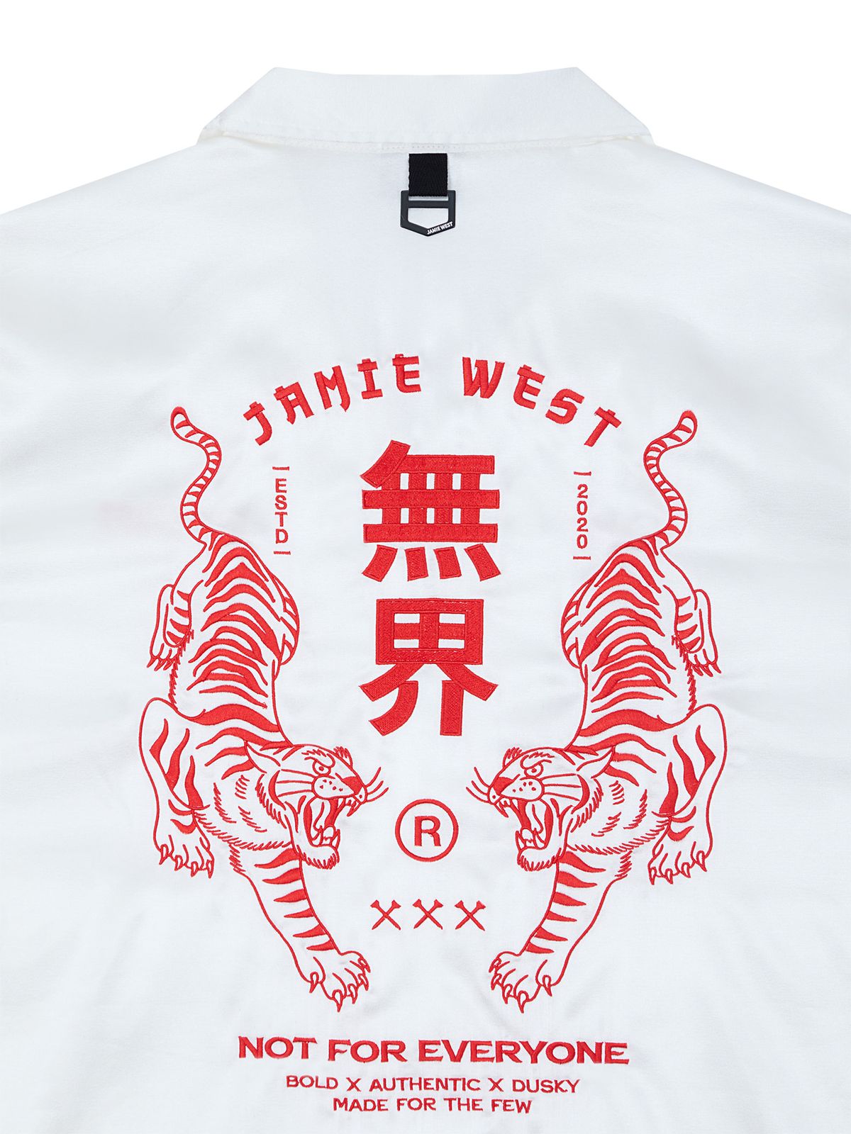 제이미웨스트(JAMIE WEST) 무계 타이거 수베니어 오픈카라 셔츠 (화이트)