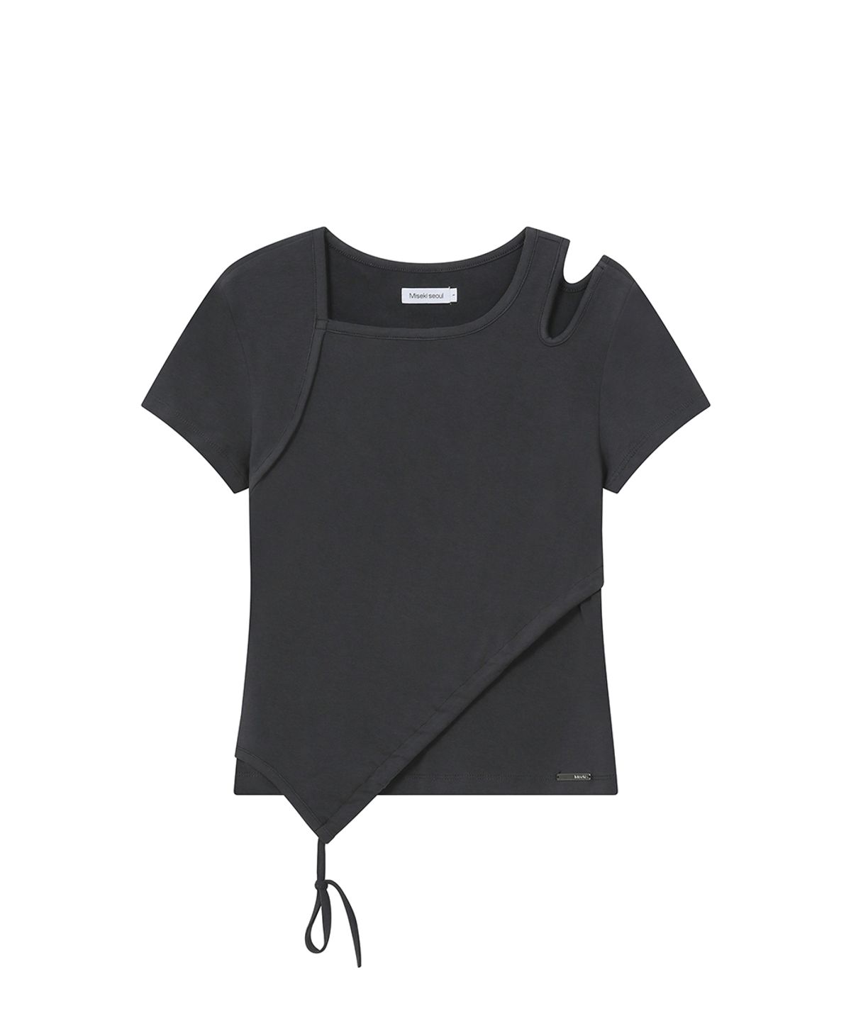 미세키서울(MISEKI SEOUL) Cutout shirring layered shortsleeve CHARCOAL