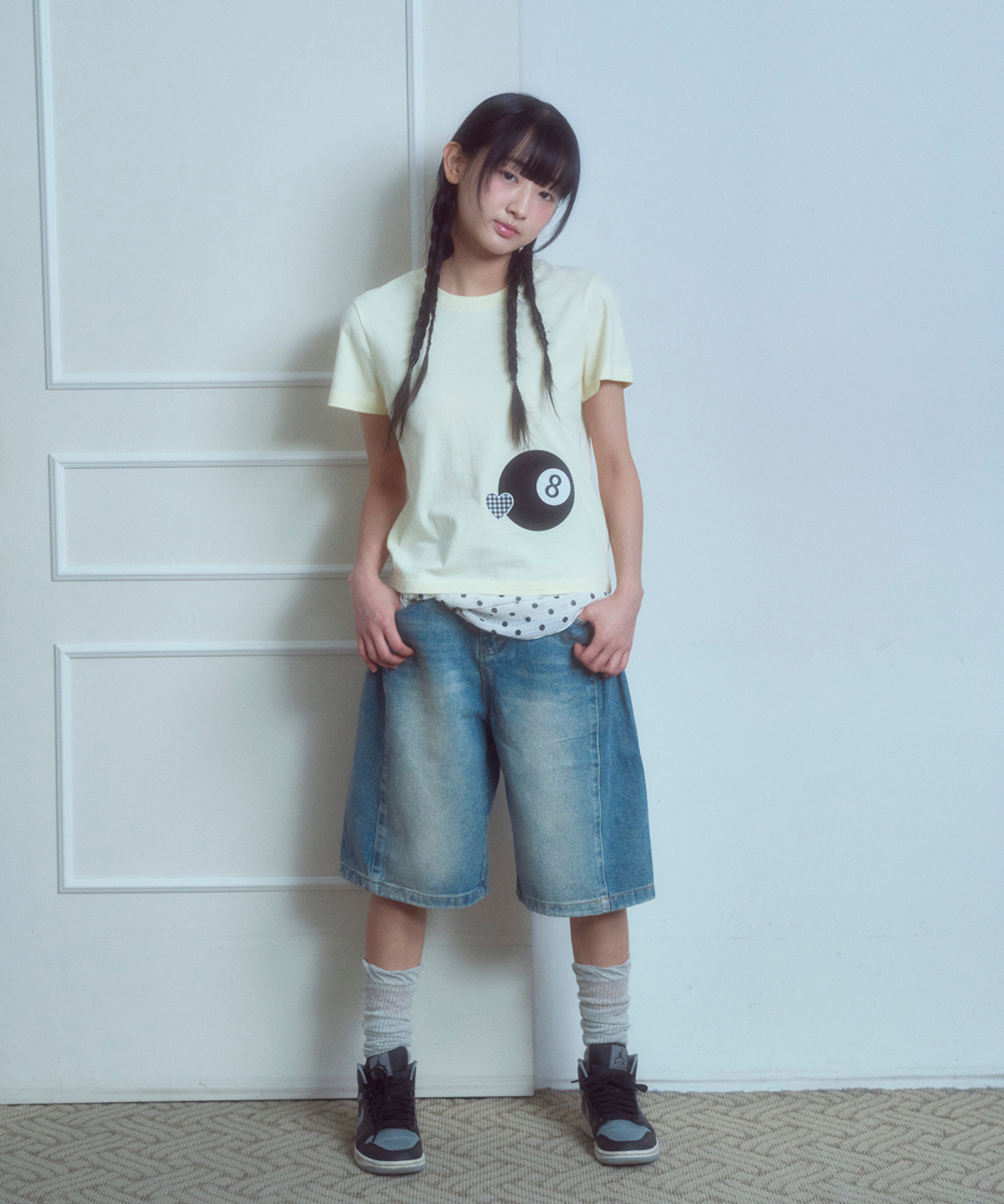 로긴 앤 로지(ROGIN N ROSIE) 8-Ball Check Heart Point T-shirt Lemon