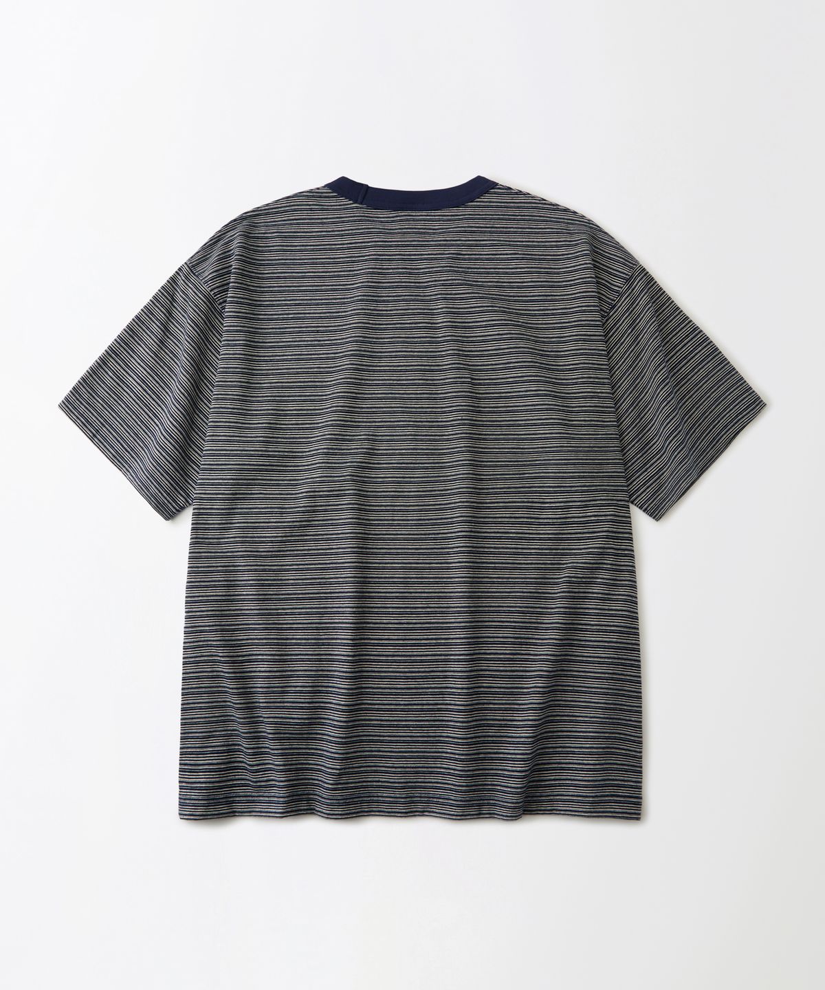 아웃스탠딩(OUTSTANDING) THIN STRIPE HALF SLEEVE TEE_NAVY/IVORY