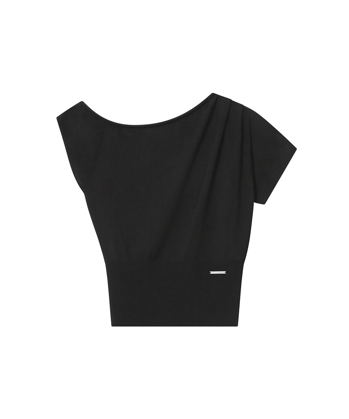미세키서울(MISEKI SEOUL) One shoulder sheer knit top BLACK