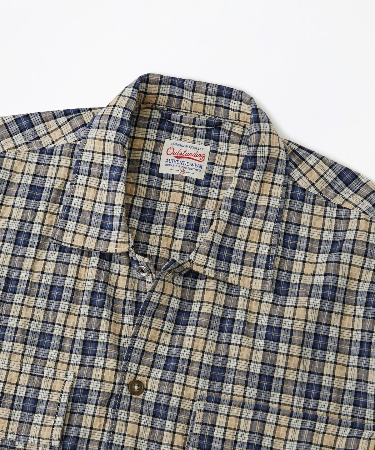 아웃스탠딩(OUTSTANDING) SEERSUCKER M-43 HALF SHIRT_BLUE CHECK