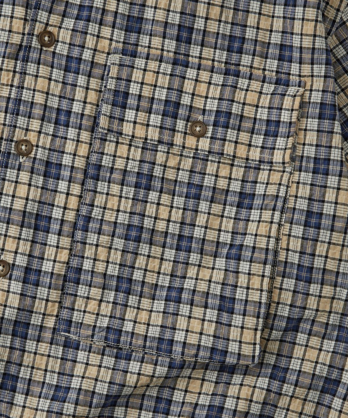 아웃스탠딩(OUTSTANDING) SEERSUCKER M-43 HALF SHIRT_BLUE CHECK