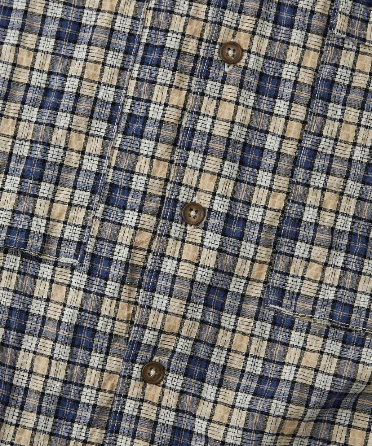 아웃스탠딩(OUTSTANDING) SEERSUCKER M-43 HALF SHIRT_BLUE CHECK