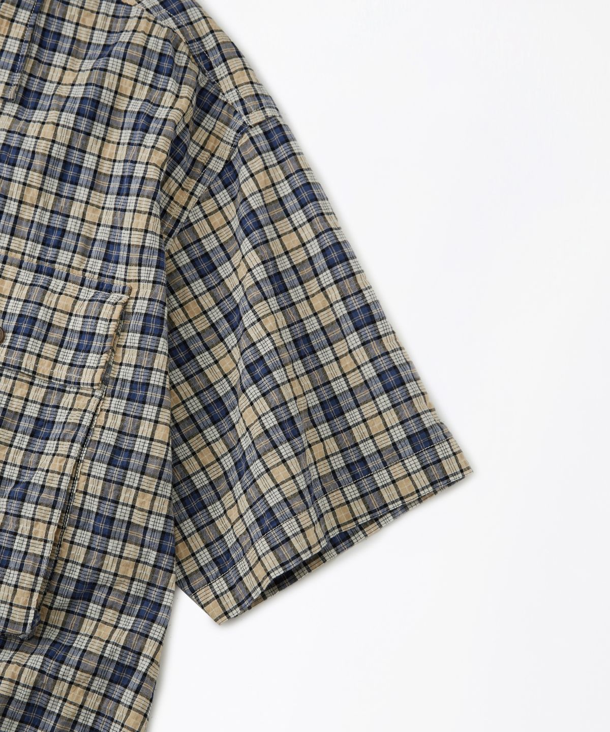 아웃스탠딩(OUTSTANDING) SEERSUCKER M-43 HALF SHIRT_BLUE CHECK