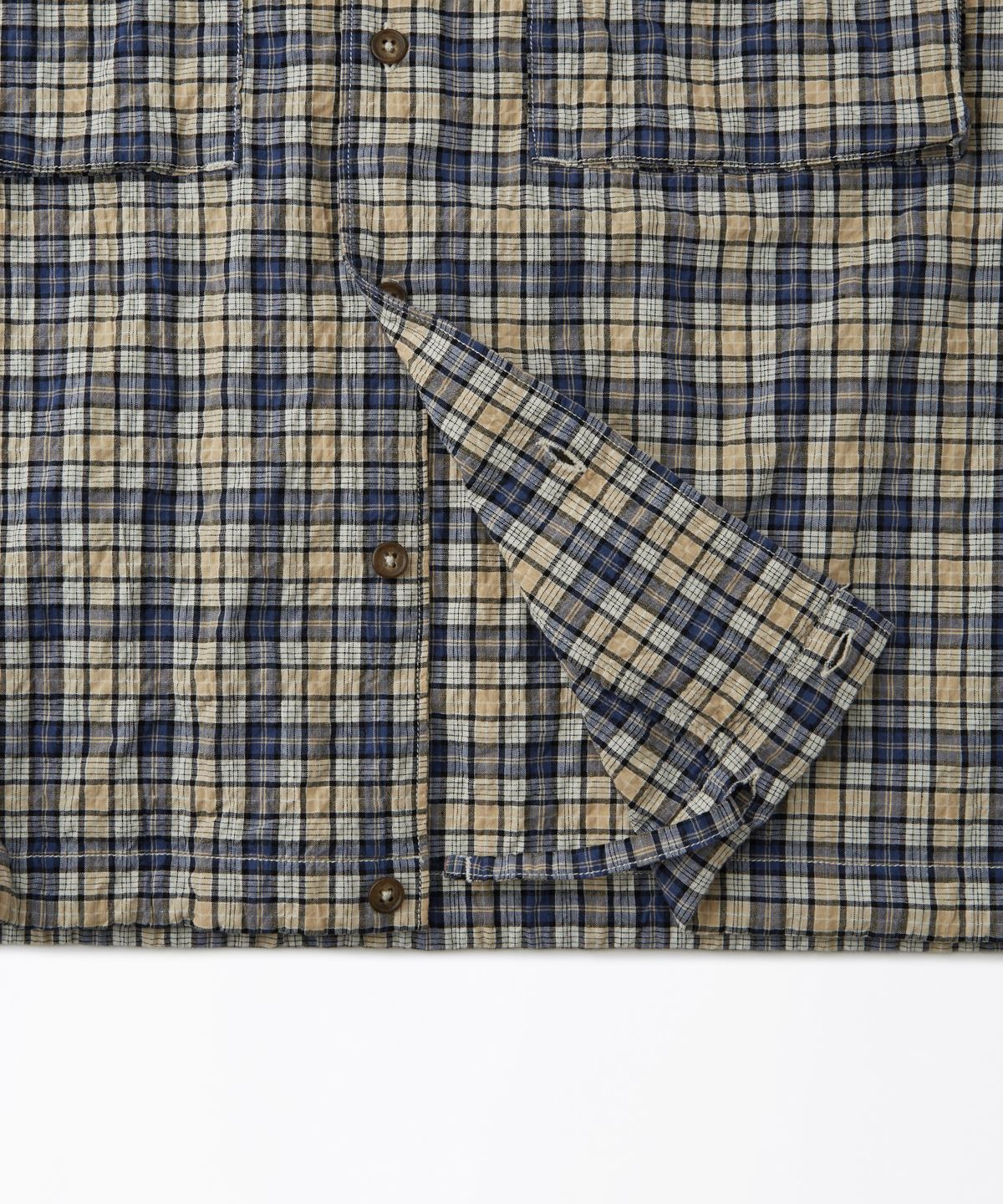 아웃스탠딩(OUTSTANDING) SEERSUCKER M-43 HALF SHIRT_BLUE CHECK