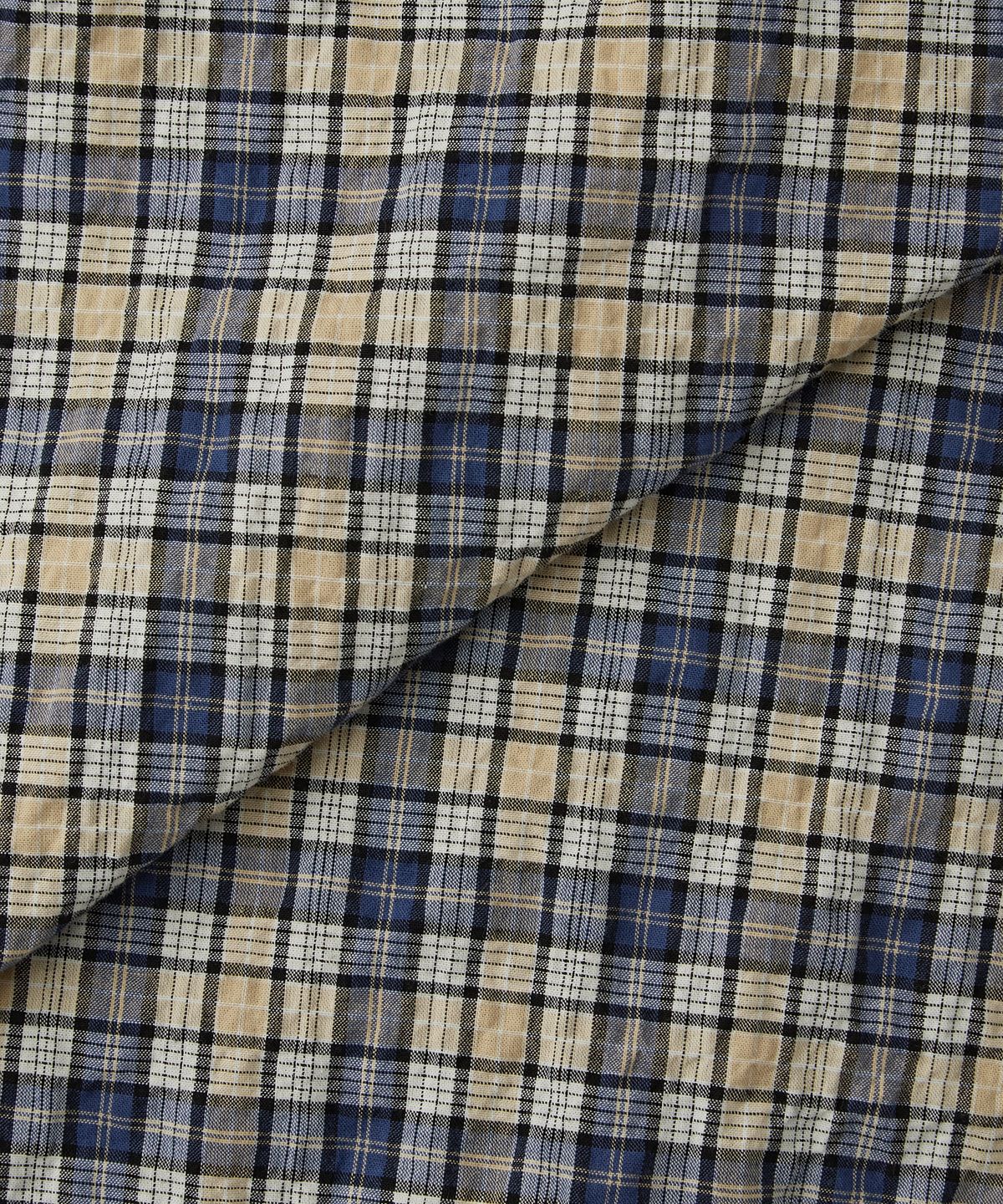 아웃스탠딩(OUTSTANDING) SEERSUCKER M-43 HALF SHIRT_BLUE CHECK
