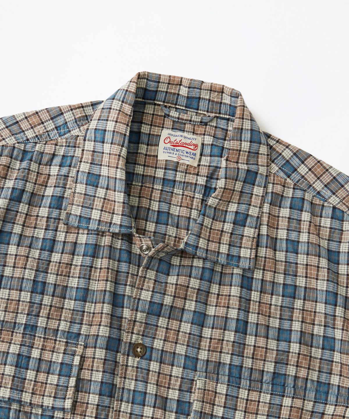 아웃스탠딩(OUTSTANDING) SEERSUCKER M-43 HALF SHIRT_GREEN CHECK