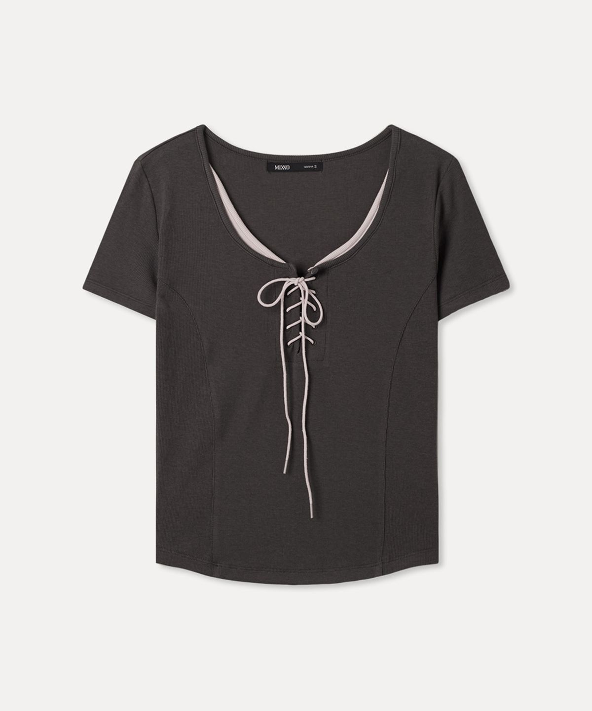 미쏘(MIXXO) 레이스업 절개 반팔 티셔츠 RE LWG33SS_MIWHWG51QS