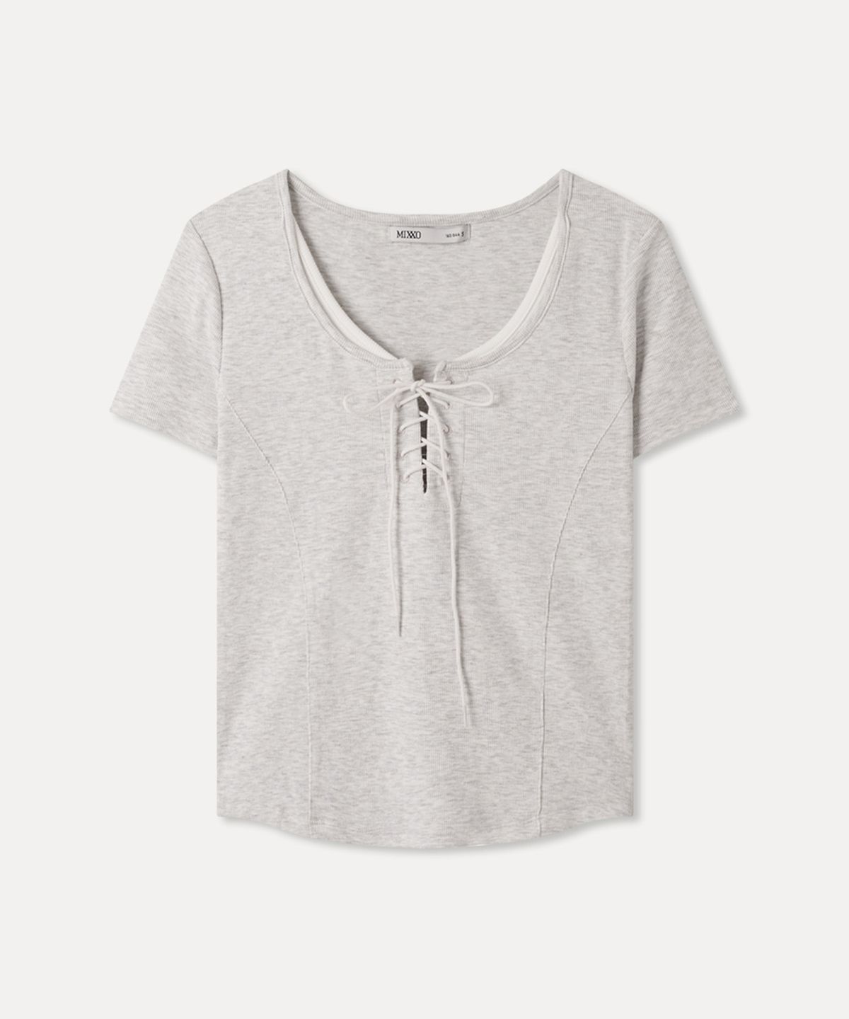 미쏘(MIXXO) 레이스업 절개 반팔 티셔츠 RE LWG33SS_MIWHWG51QS