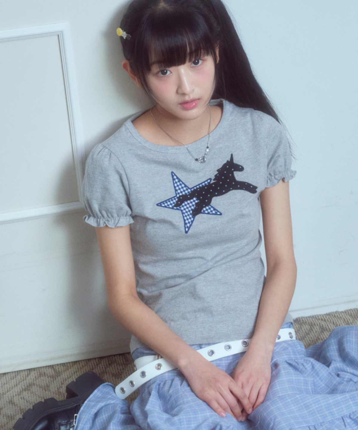 로긴 앤 로지(ROGIN N ROSIE) Starry Unicorn patch T-shirt Melange Gray