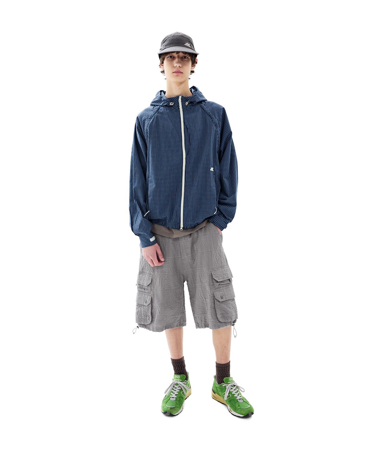 썬러브투어(SUNLOVETOUR) Seersucker Patchwork Cargo Shorts Blue