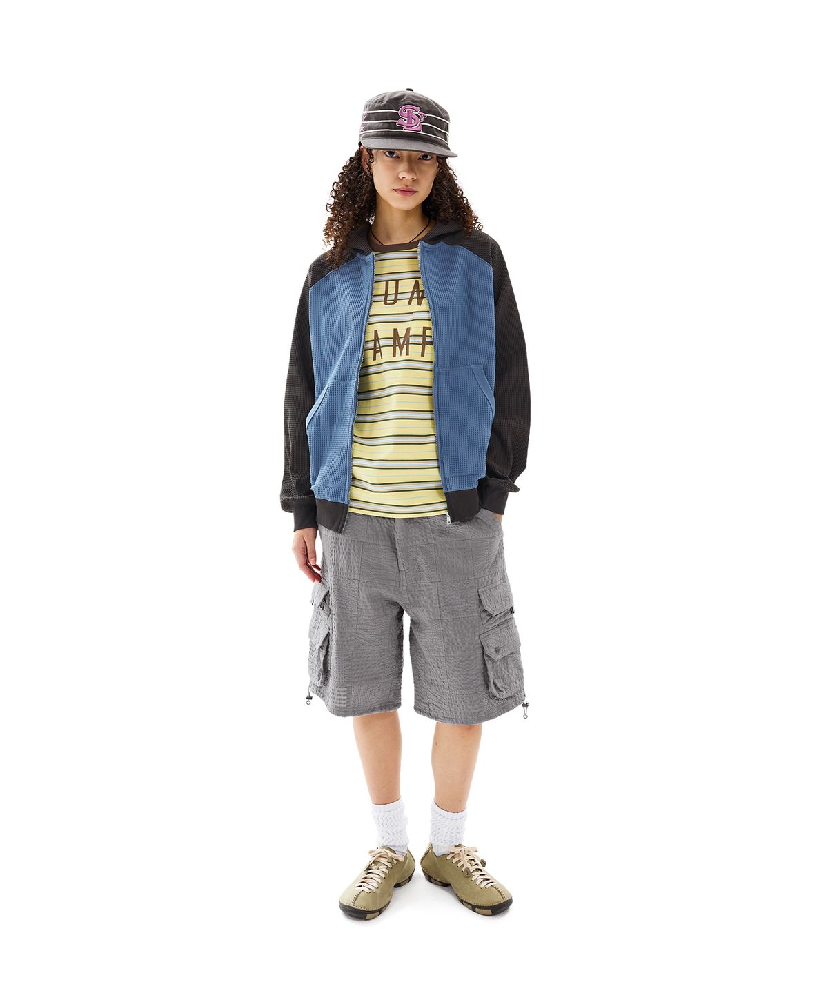 썬러브투어(SUNLOVETOUR) Seersucker Patchwork Cargo Shorts Grey