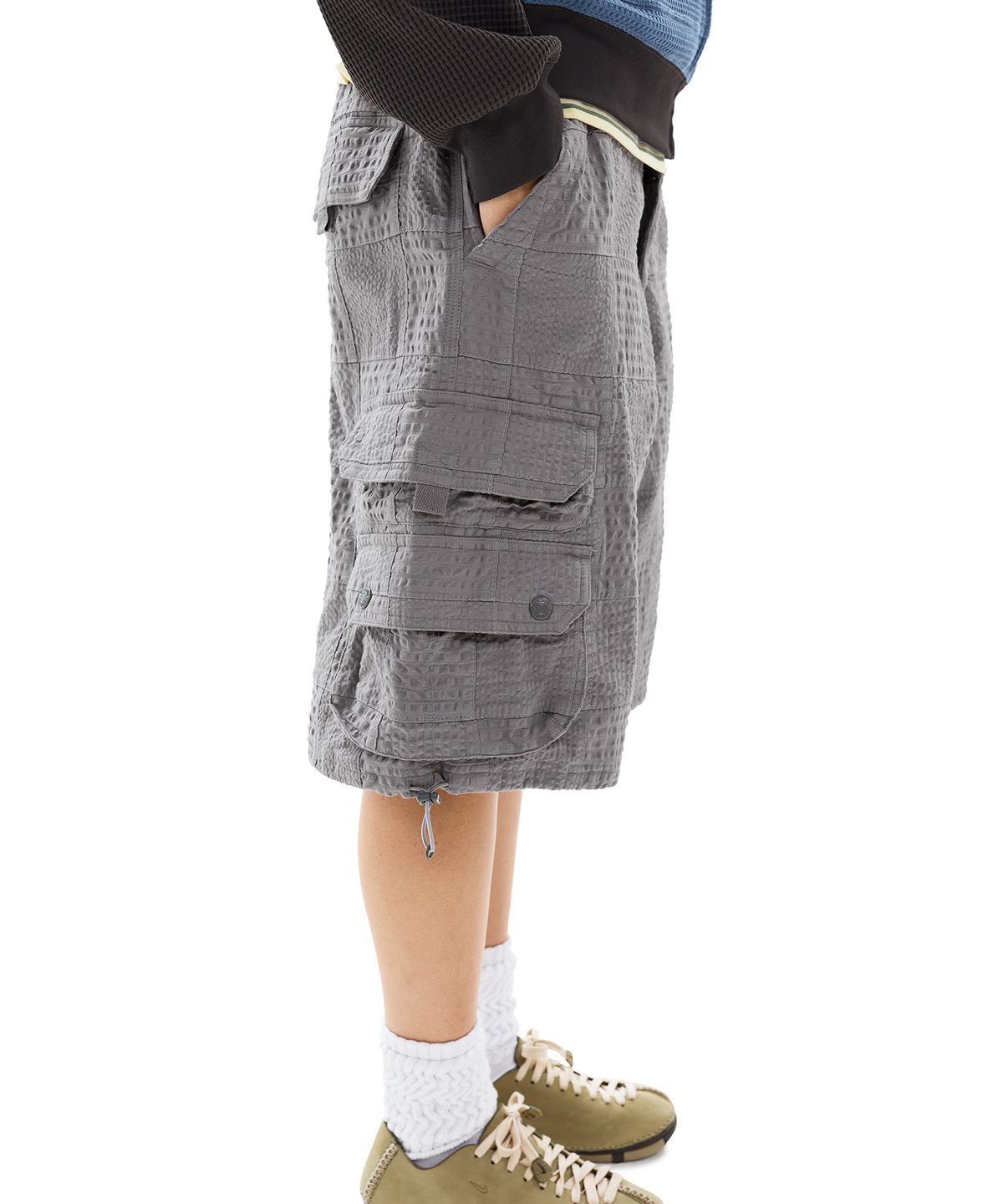 썬러브투어(SUNLOVETOUR) Seersucker Patchwork Cargo Shorts Grey