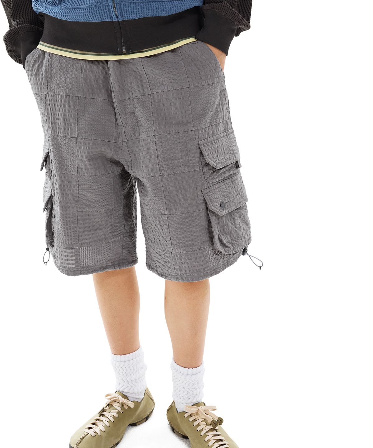 썬러브투어(SUNLOVETOUR) Seersucker Patchwork Cargo Shorts Grey