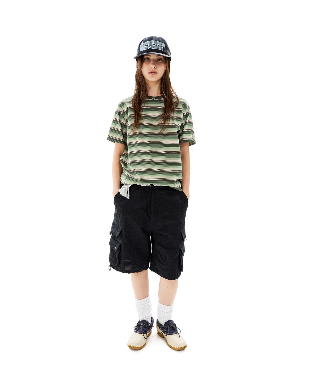 썬러브투어(SUNLOVETOUR) Seersucker Patchwork Cargo Shorts Black