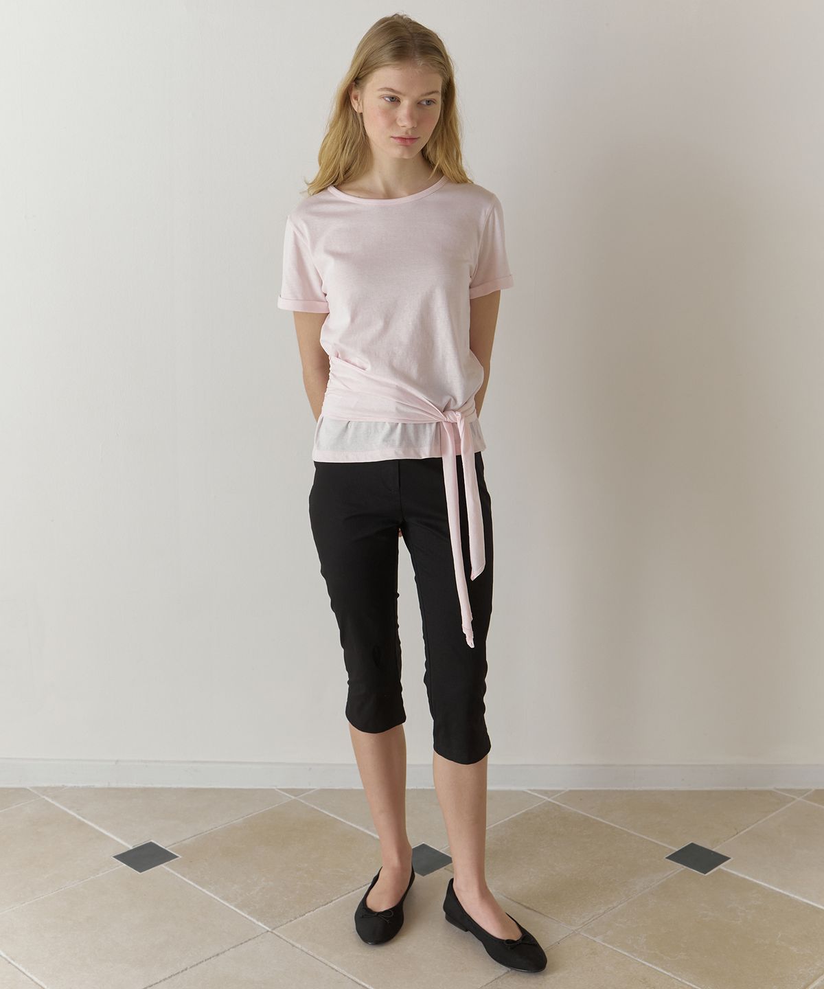어몽(AMONG) A WAIST TIE T-SHIRT_PINK