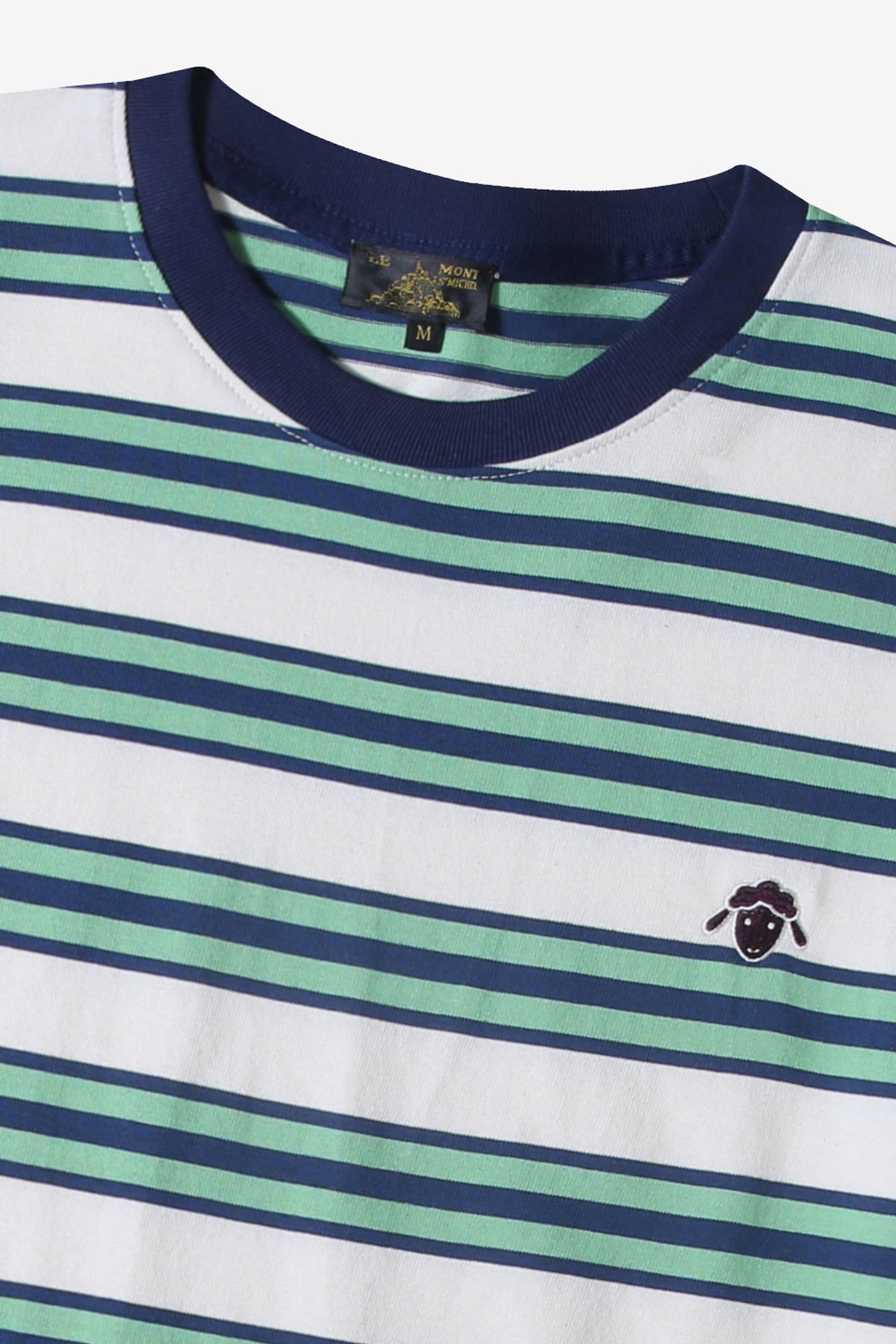르몽생미셸(LE MONT ST MICHEL) Cotton Stripe Round Neck T-shirt_Green