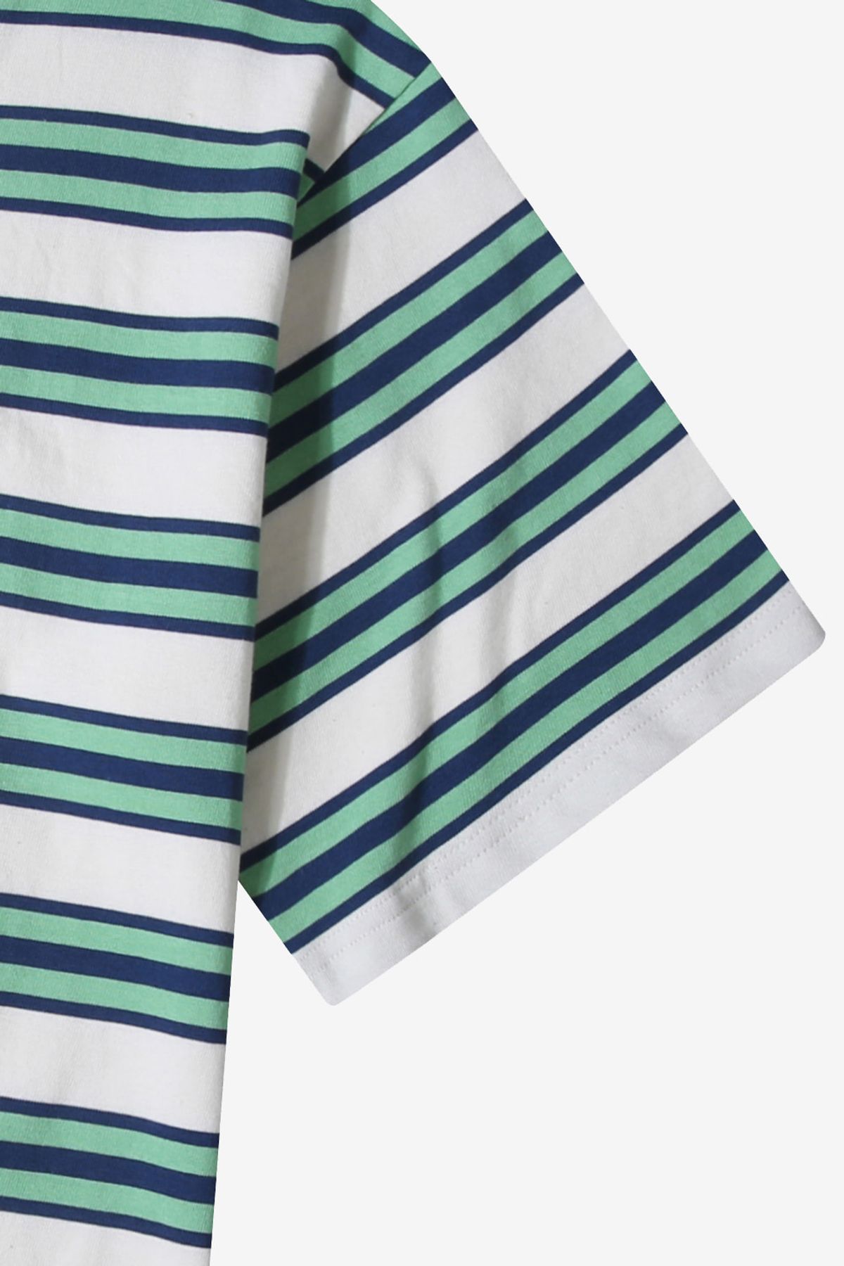 르몽생미셸(LE MONT ST MICHEL) Cotton Stripe Round Neck T-shirt_Green