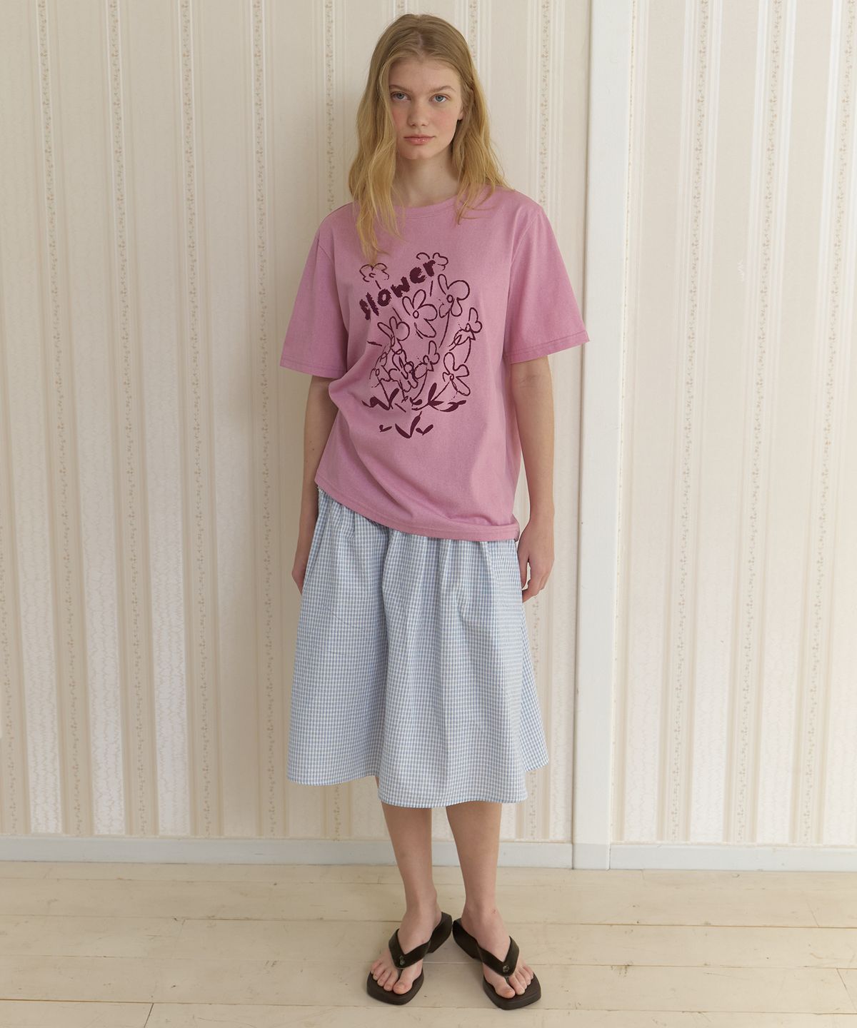 어몽(AMONG) A FLOWER DRAWING T-SHIRT_PINK