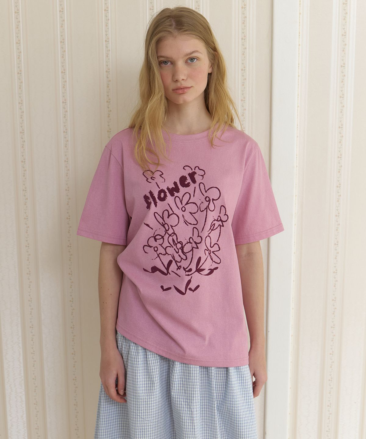 어몽(AMONG) A FLOWER DRAWING T-SHIRT_PINK