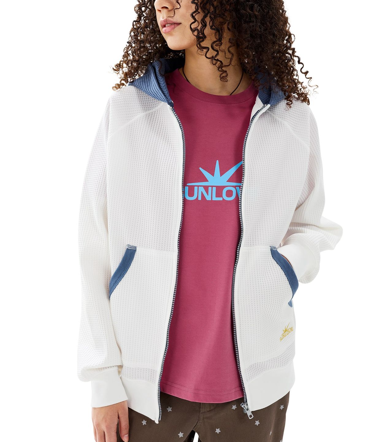 썬러브투어(SUNLOVETOUR) Aero Waffle Zip Up Hoodie White