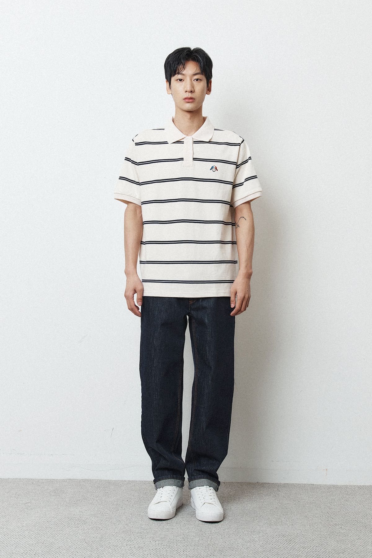 르몽생미셸(LE MONT ST MICHEL) Cotton Stripe Polo T-shirt_Ivory