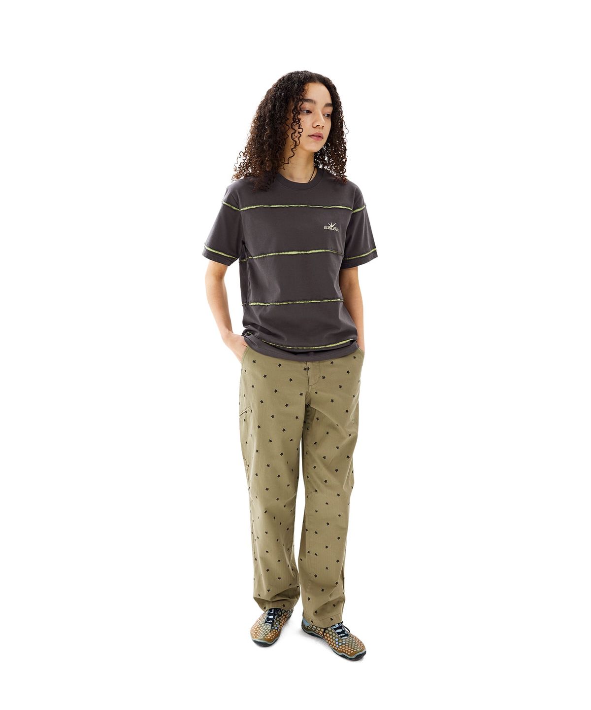 썬러브투어(SUNLOVETOUR) Raw Edge Stripe Tee Charcoal