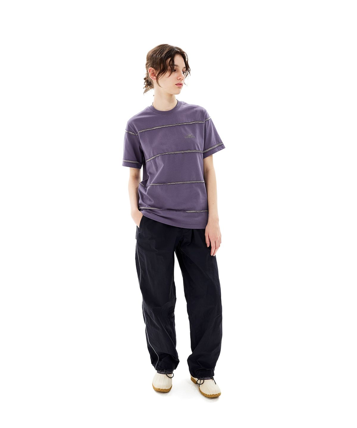 썬러브투어(SUNLOVETOUR) Raw Edge Stripe Tee Heather Grey
