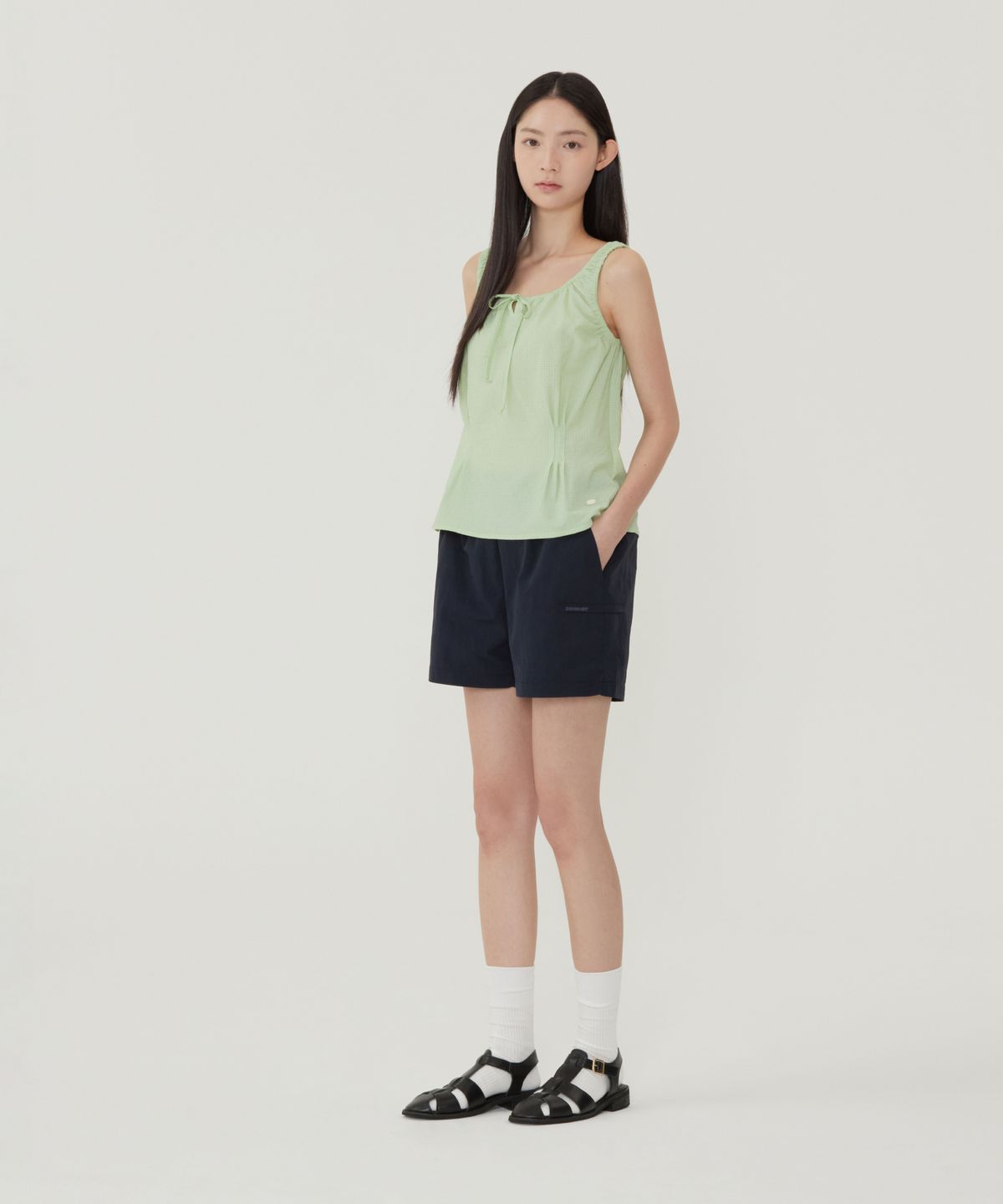 커버낫 우먼(COVERNAT WOMAN) 우먼 체크 슬리브리스 블라우스 그린