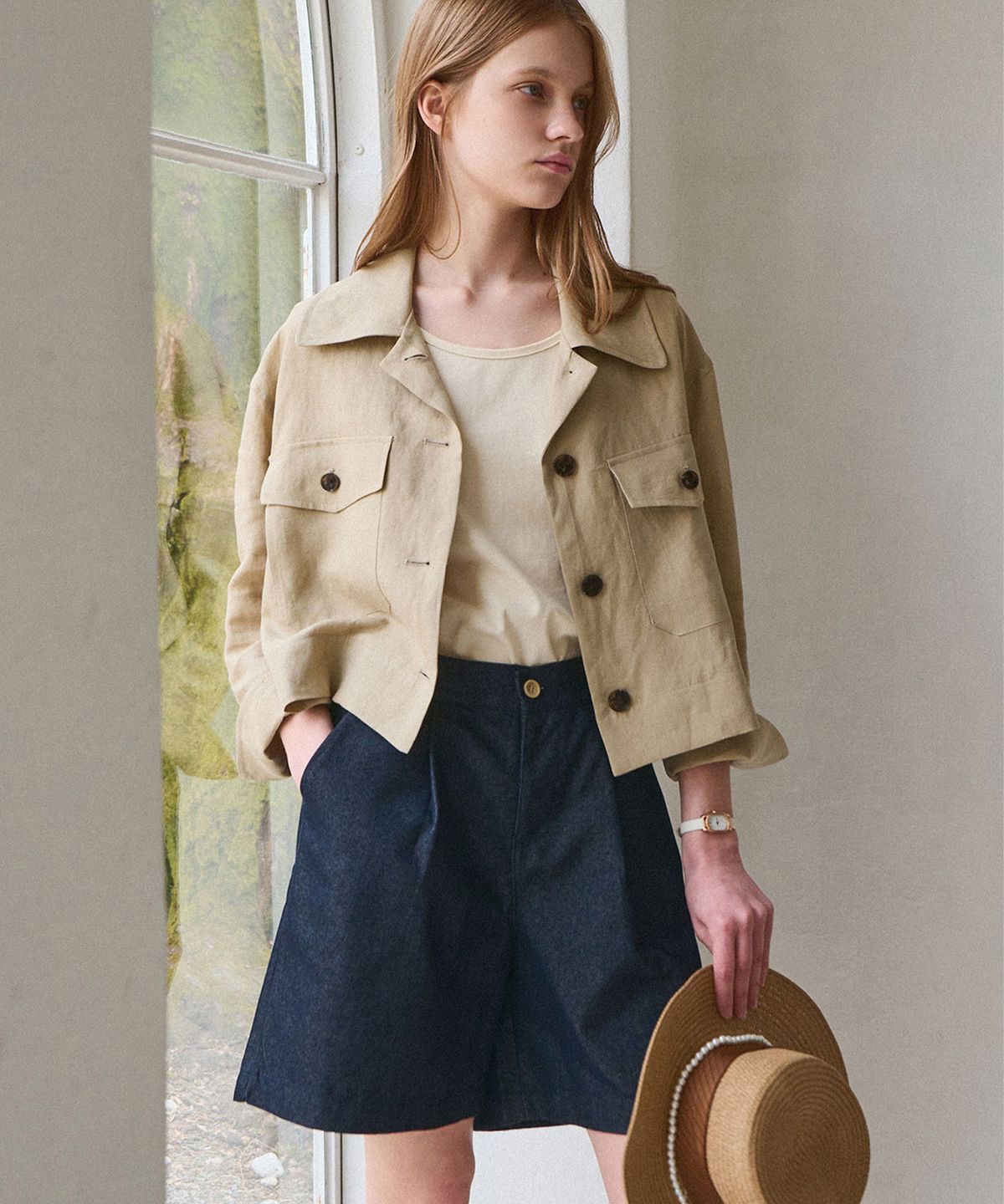 슬로우롤리(SLOWLOLLI) Ease linen crop jacket_2 Colors