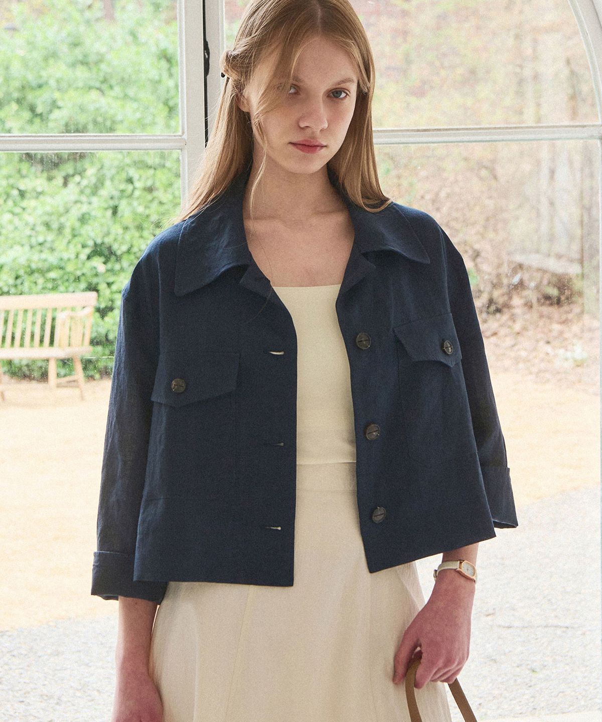 슬로우롤리(SLOWLOLLI) Ease linen crop jacket_2 Colors