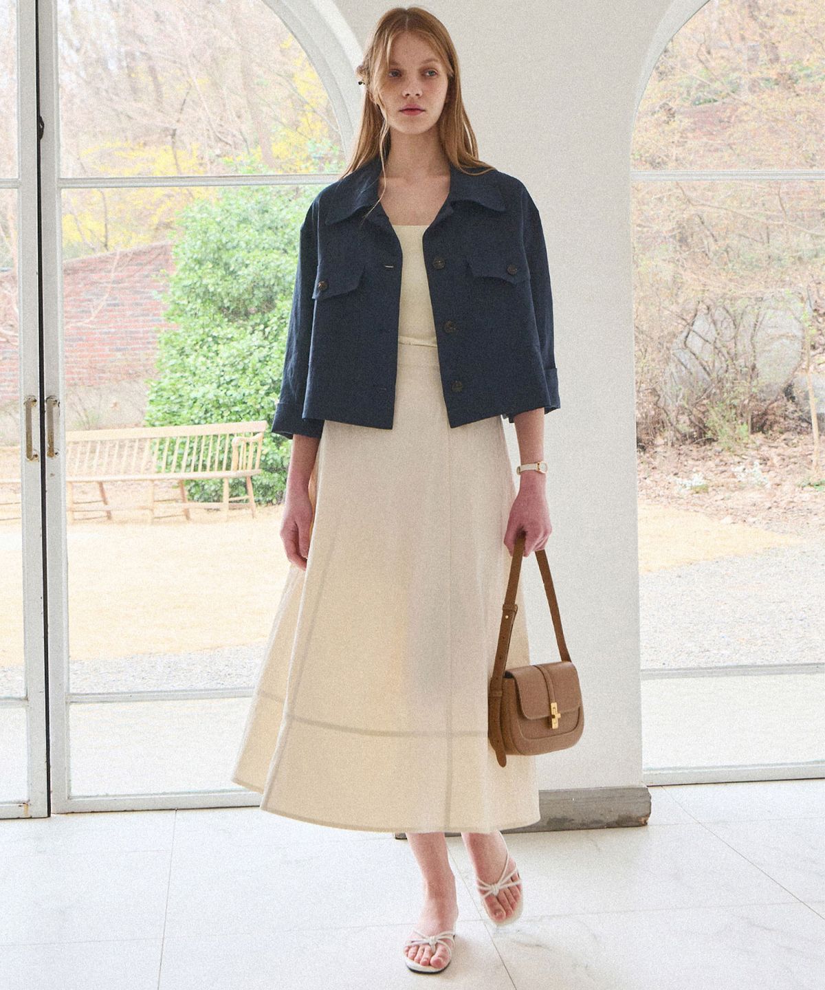 슬로우롤리(SLOWLOLLI) Ease linen crop jacket_2 Colors