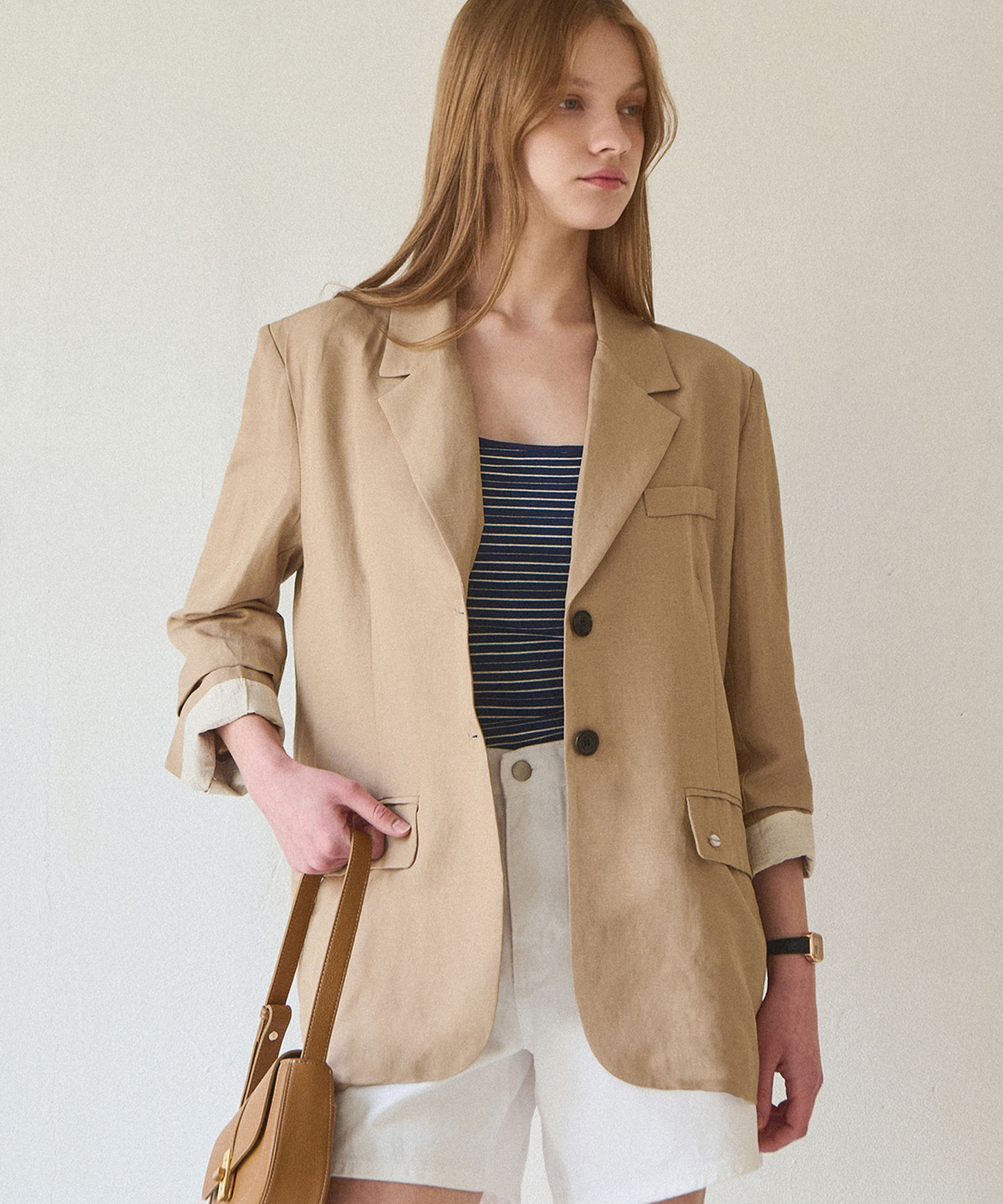 슬로우롤리(SLOWLOLLI) Turn up linen blazer_2 Colors