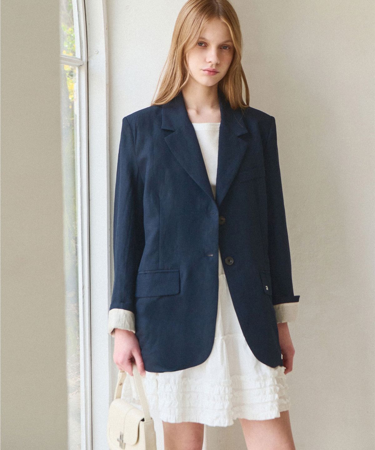 슬로우롤리(SLOWLOLLI) Turn up linen blazer_2 Colors