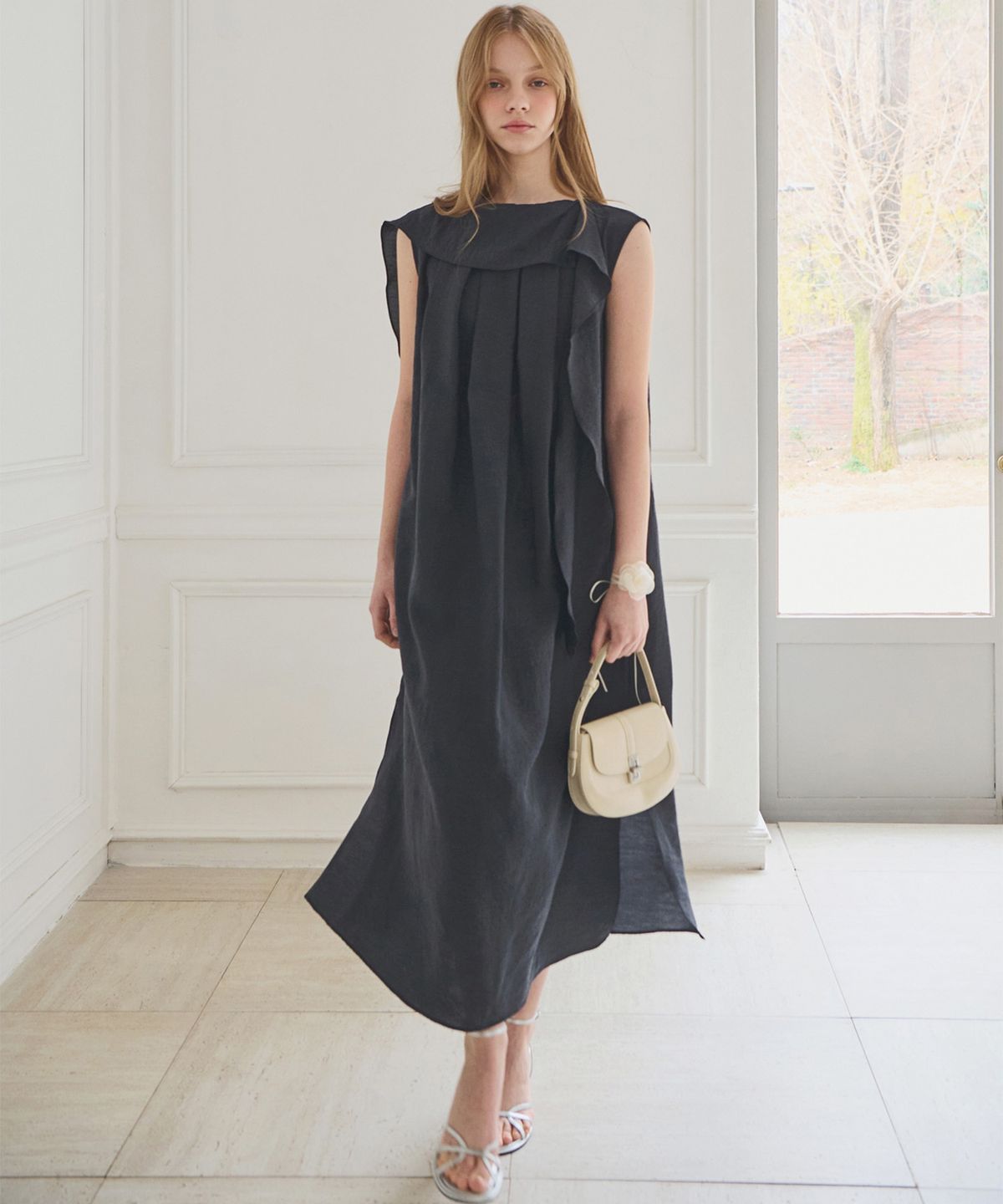 슬로우롤리(SLOWLOLLI) Drape layered sleeveless dress_2 Colors