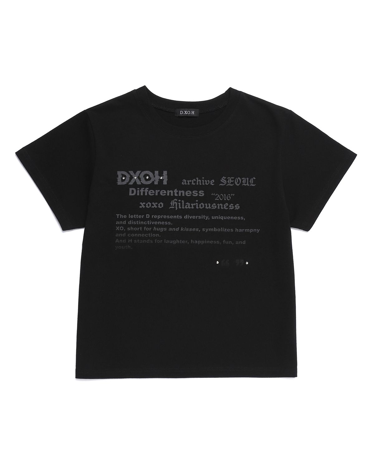 디쏘에이치(D.XO.H) 텍스트 슬로건 티셔츠 블랙