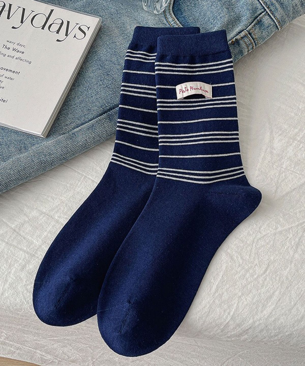 엔젤삭스(ANGEL SOCKS) [2개 세트] 1335 빨강 스트라이프 여성 패션 양말 브랜드