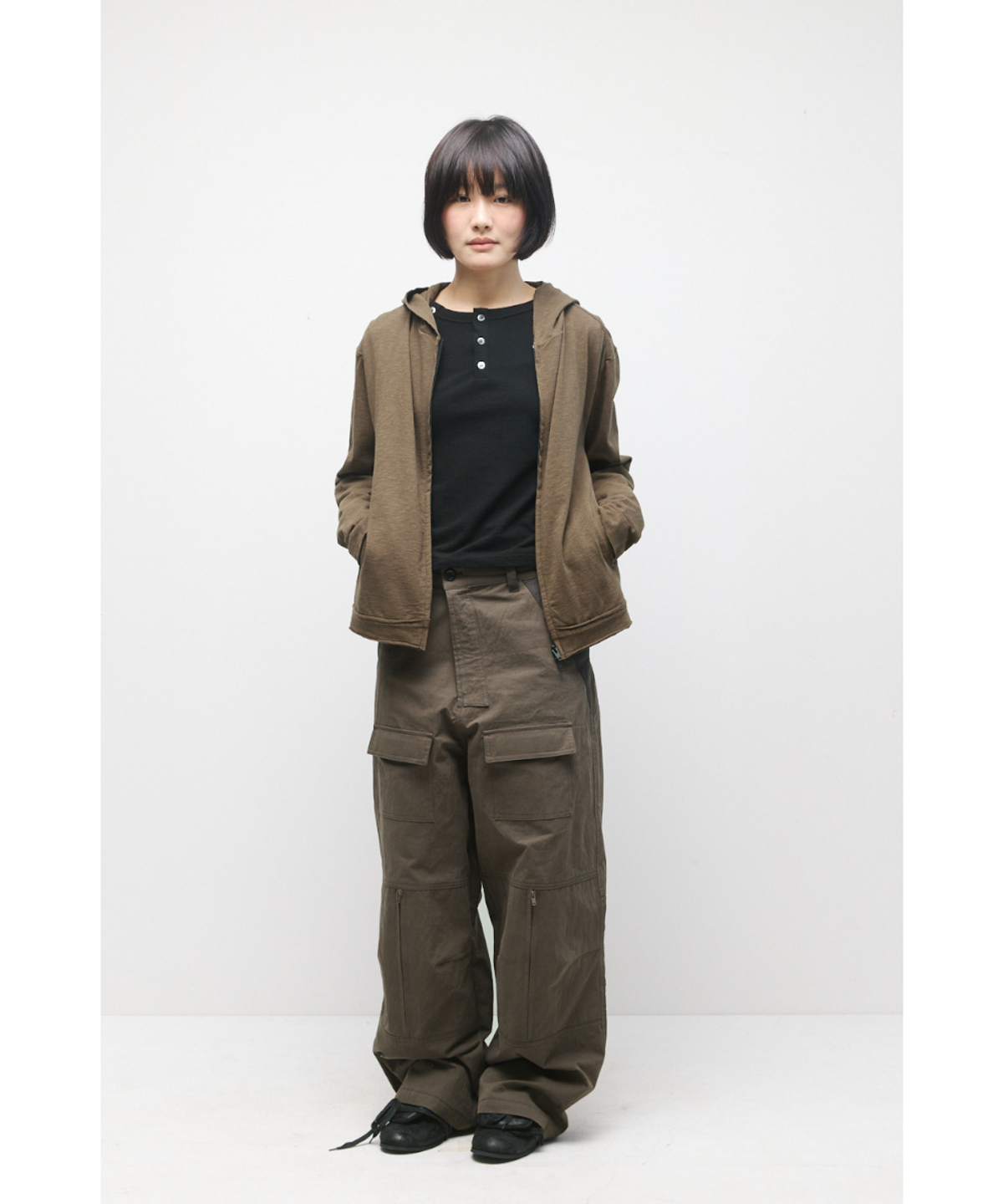 해칭룸(HATCHINGROOM) Rough Hoodie Slub Dark Khaki