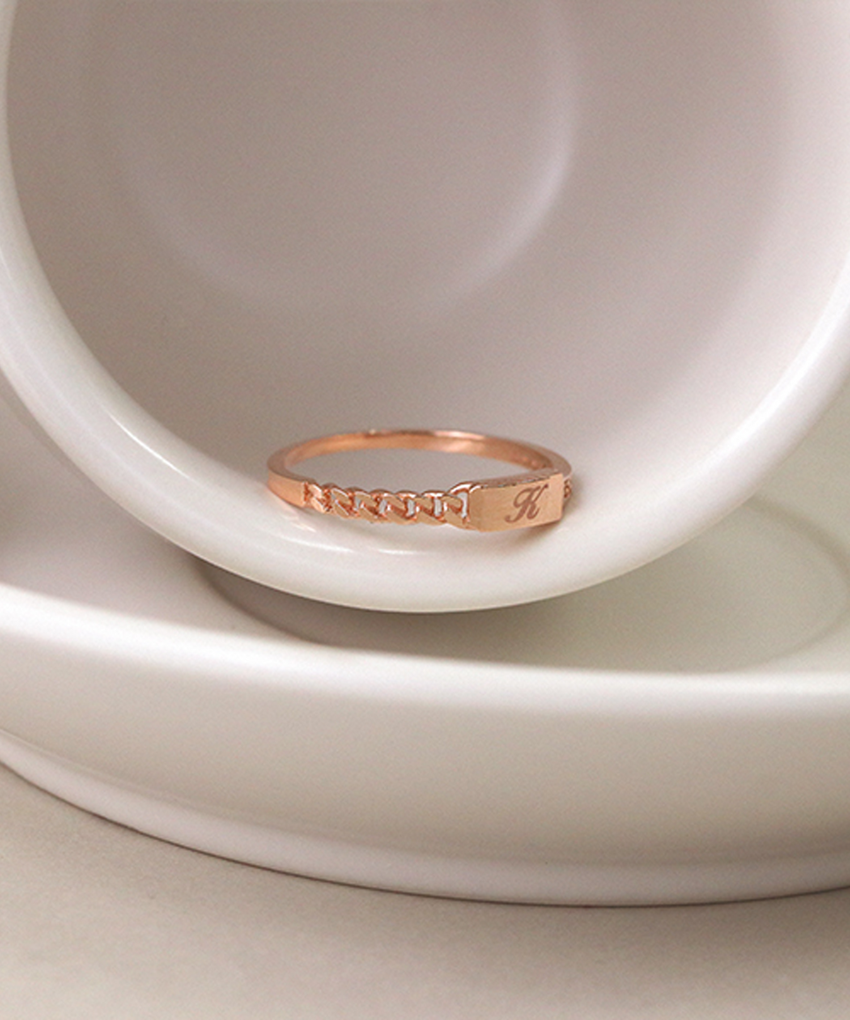 러비앤비(LOVEENB) [14K gold] 심플 체인 이니셜 각인 반지