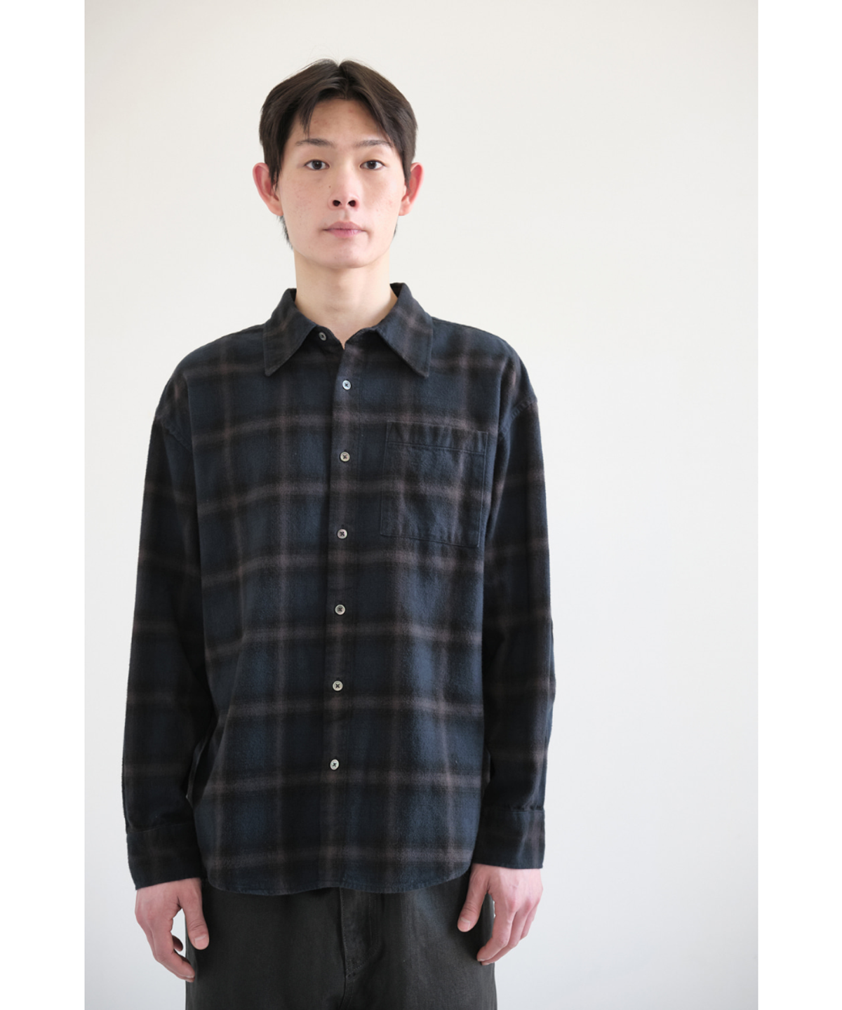 해칭룸(HATCHINGROOM) Archive Shirt V2 Check Dyed Blue Charcoal