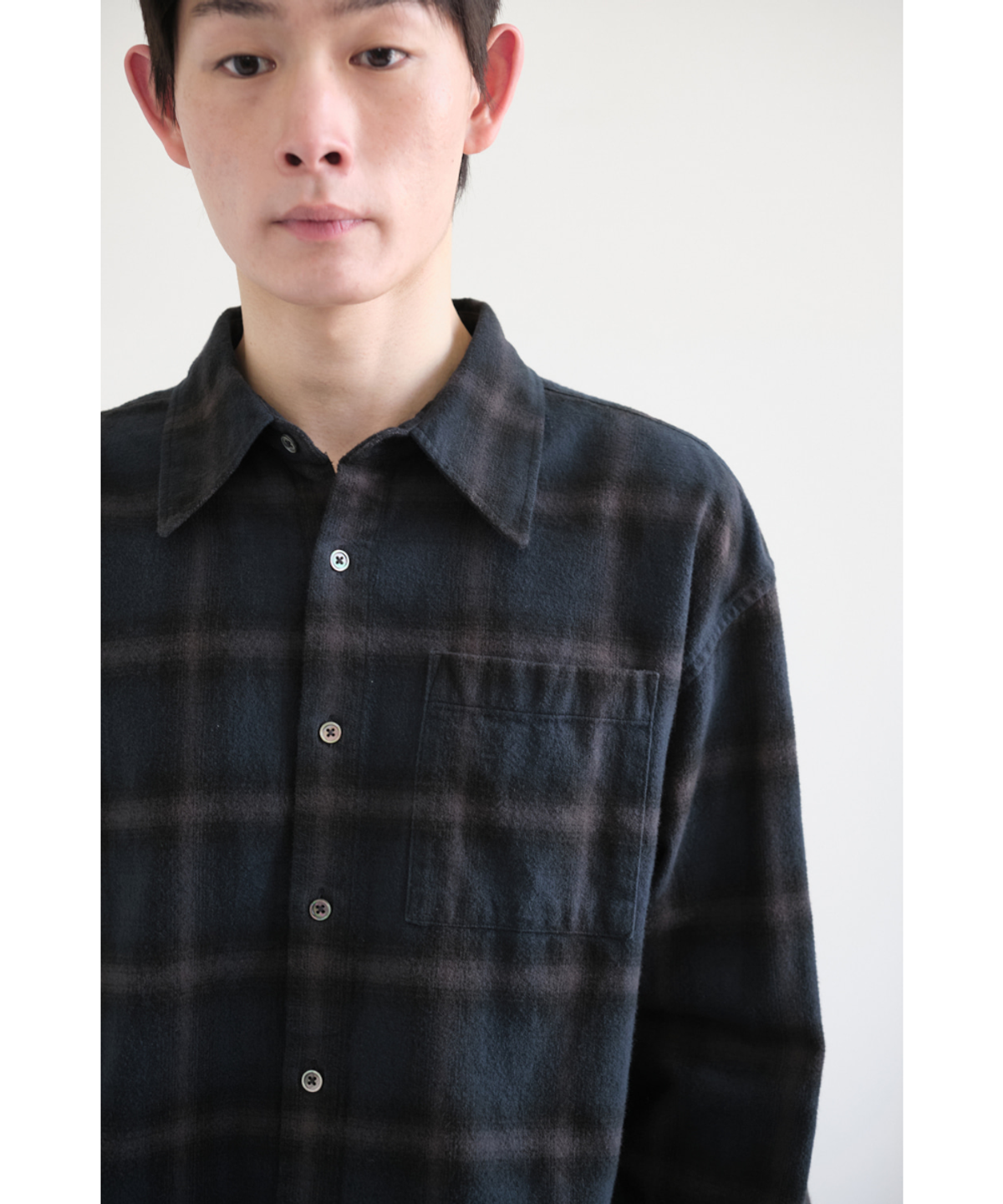 해칭룸(HATCHINGROOM) Archive Shirt V2 Check Dyed Blue Charcoal