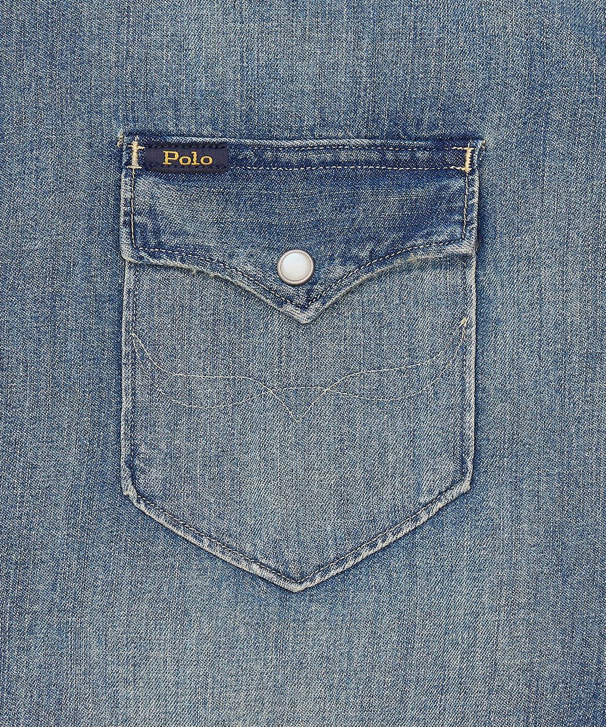 폴로 랄프 로렌(POLO RALPH LAUREN) 슬러브 데님 웨스턴 셔츠-블루
